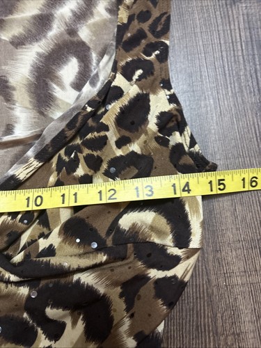 Vintage Cache Babydoll Blouse Top Shirt Size Large Animal Print Y2K Leopard Lion - Picture 17 of 19
