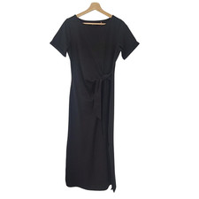Quince Women Stretch Cotton Jersey Side Tie Midi Dress Black S