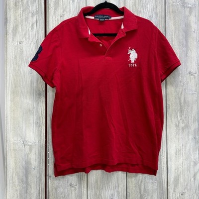 US Polo Assn Mens Red Short Sleeve Polo Shirt Large Logo Number 3 Patch Size L