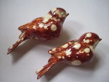 Lot of 2 Vintage Ceramic brown & tan bird Beads for Macrame crafts