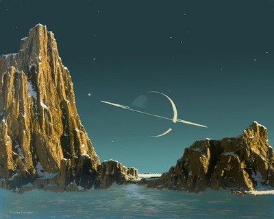 Chesley Bonestell - Saturn aus Titan gesehen Version 2 A1-A4 Poster Tier Haustier P