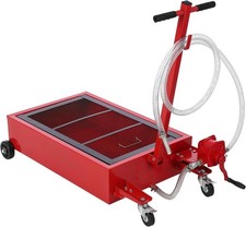 20 Gallon Heavy-Duty Metal Oil Drain Pan with Manual Pump, Swivel Casters