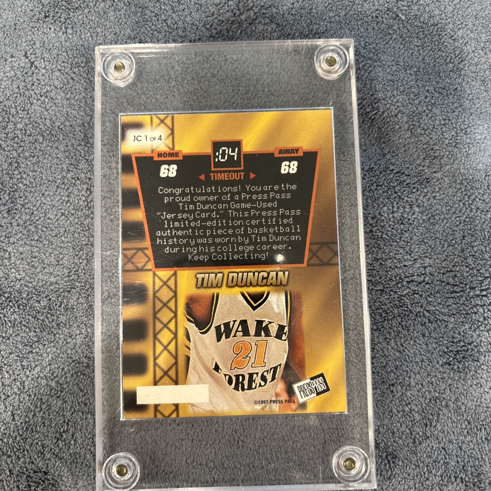 1997 Press Pass Game-Used Jersey Tim Duncan view 2