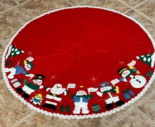 Completed Bucilla Cheerful Snowmen 84275 44" Felt Applique Christmas Tree Skirt