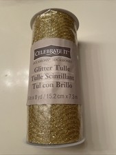 Celebrate It Gold Glitter Tulle - 6 Wide X 8 Yards Long - Striped Wavy Design