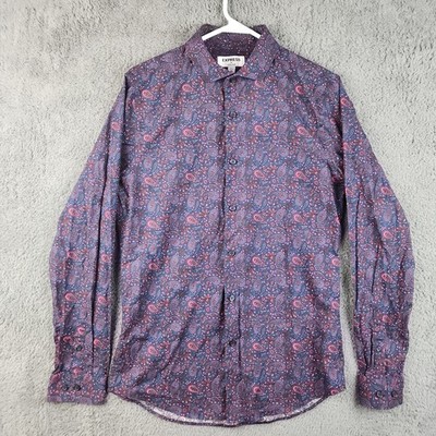 Express Mens Medium 15-15.5 Paisley Print X-Slim Fit Long Sleeve Shirt Cotton