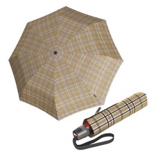 Knirps T.200 Duomatic Compact Travel Rain Umbrella Check Beige 38in Canopy