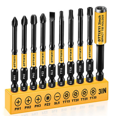 10 Pcs 3 in Long Magnetic Screwdriver Bits, Impact Security Torx Bit T25/T20