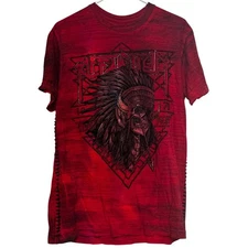 AFFLICTION Front Back Velvety Graphics Native American Skull T-Shirt Mens size L