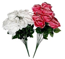 Mauve White Rose Combo 20" 2 Bushes Silk Flower Home Wedding Patio Decor Craft