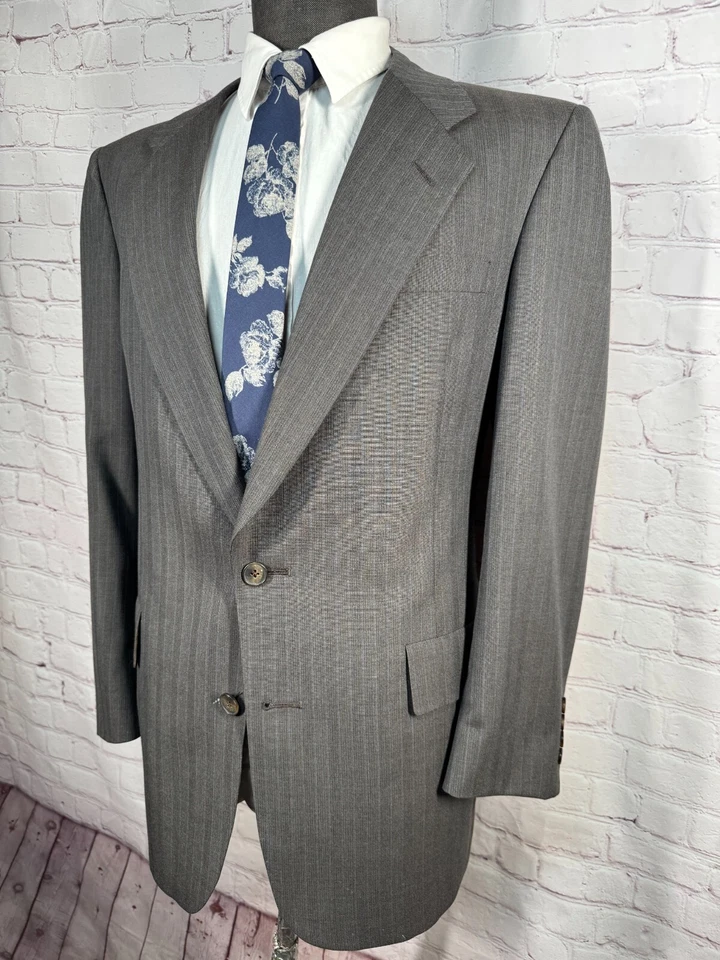 CHRISTIAN DIOR Mens Brown Pinstripe Flat Front 2 Pc Suit 40R Jacket 37x30 Pant - Image 3 of 4