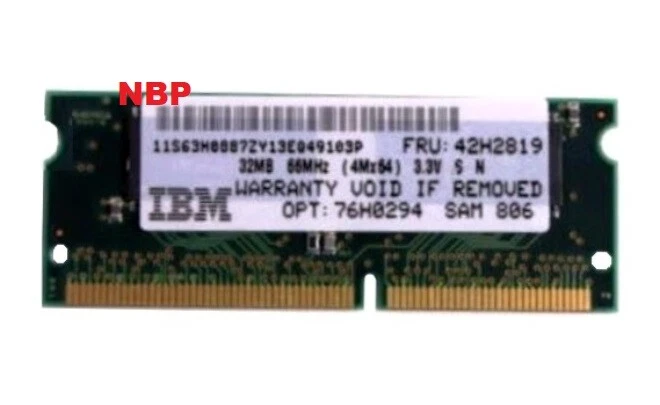 New OEM Genuine IBM 32MB 144 Pin 66MHz 3.3V SoDimm Memory 76H0294 42H2819 - Image 3 of 3