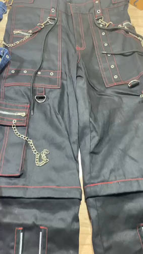 Handmade Half Black Half Purple Gothic Cargo Pants With Stripe Goth Cyber pants - 第 1 支影片,共 1 支