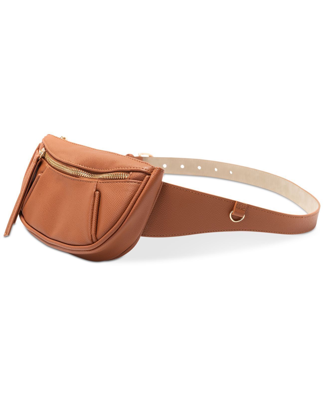 INC Belt Bag Size S Fanny-Pack Pebbled Brown Vegan Leather Sling-Back Gold  Zip
