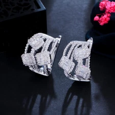 Cute Big Circle Round Hoop Earrings Pave Cubic Zirconia Women Party Ear Jewelry