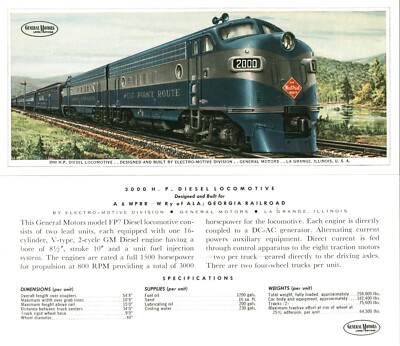 EMD Electro Motive GM General Motors Locomotives Data Card Atlanta & West Point