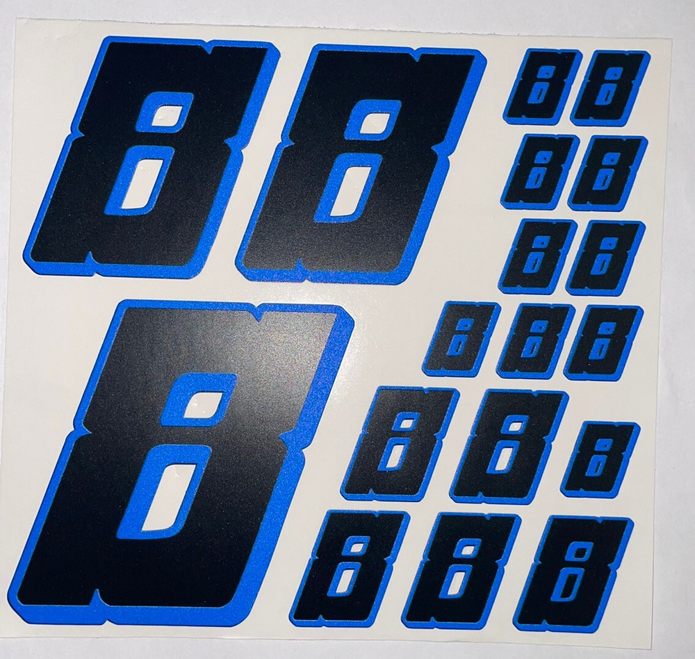 Matte Black-w/ Bright Blue Shadow #8’s Racing Numbers  Rc Box L3