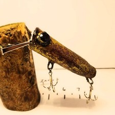 Cedar Wood Hand Made Fishing Vintage Inspired Topwater Lure Bait Gold Metallic 