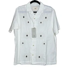 Folk Kota Mens Linen Blend Embroidered Camp Shirt Size Medium NWT $165