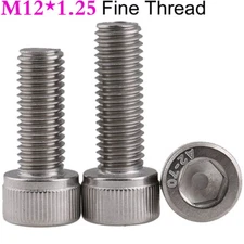 M12 x 1.25 Fine Thread Stainless Steel Hex Socket Head Cap Screws Bolts DIN 912