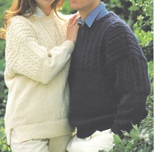 Knitting Pattern Ladies & Mans Aran Guernsey Sweaters 30-44