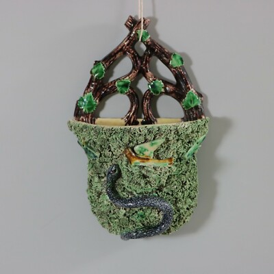 Portuguese Palissy Majolica Snake & Bird Wall Pocket