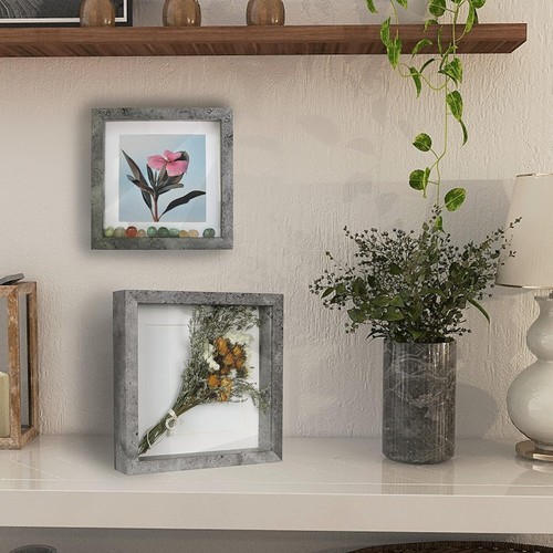Shampsen 8x8 Shadow Box Frame Grey Display Case 2 Pack 6x6 5x5 Photo Frames - Picture 6 of 7