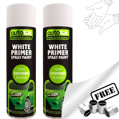 2x AUTOTEK WHITE PRIMER Aerosol Spray Paint Professional Hi Covering Power+G+CP