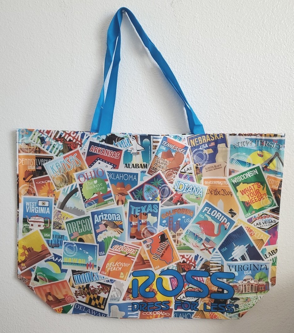 REUSABLE SHOPPING TRAVEL TOTE BAG USA STATE PRINT ROSS DRESS FOR