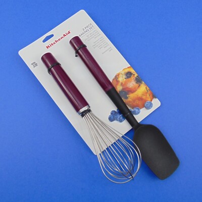 KitchenAid Spoon Silicone Scraper Food Spatula and Utility Wire Whisk Set Purple