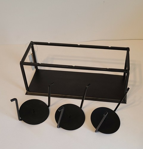 Black Metal Swinging Hanging 3 Plate Candle Holder Unique Gothic Rectangular - Picture 4 of 9