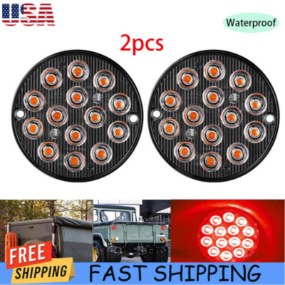2X 3'' inch Round Red 14 LED Truck Trailer Stop Turn Tail Brake Lights Waterproof