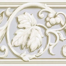 Grape Leaves Swirls Light Gray , Beige and Cream. Modern Wallpaper Border  York