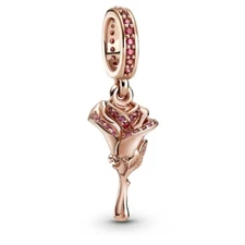 Authentic Pandora Charm, ROSE Red Rose Flower Dangle,  #789312C01