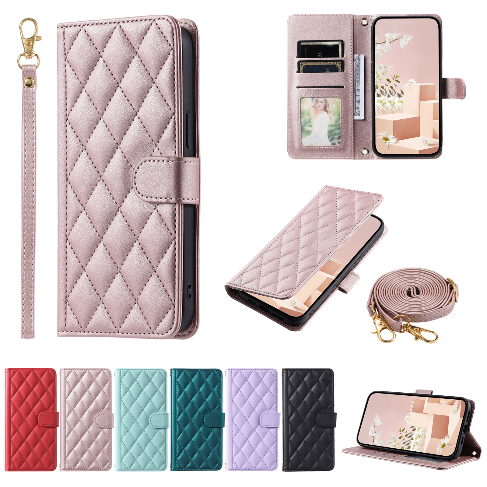 For Xiaomi Redmi Note 13 4G, Luxury Grid Case Flip Leather Wallet Soft Cover