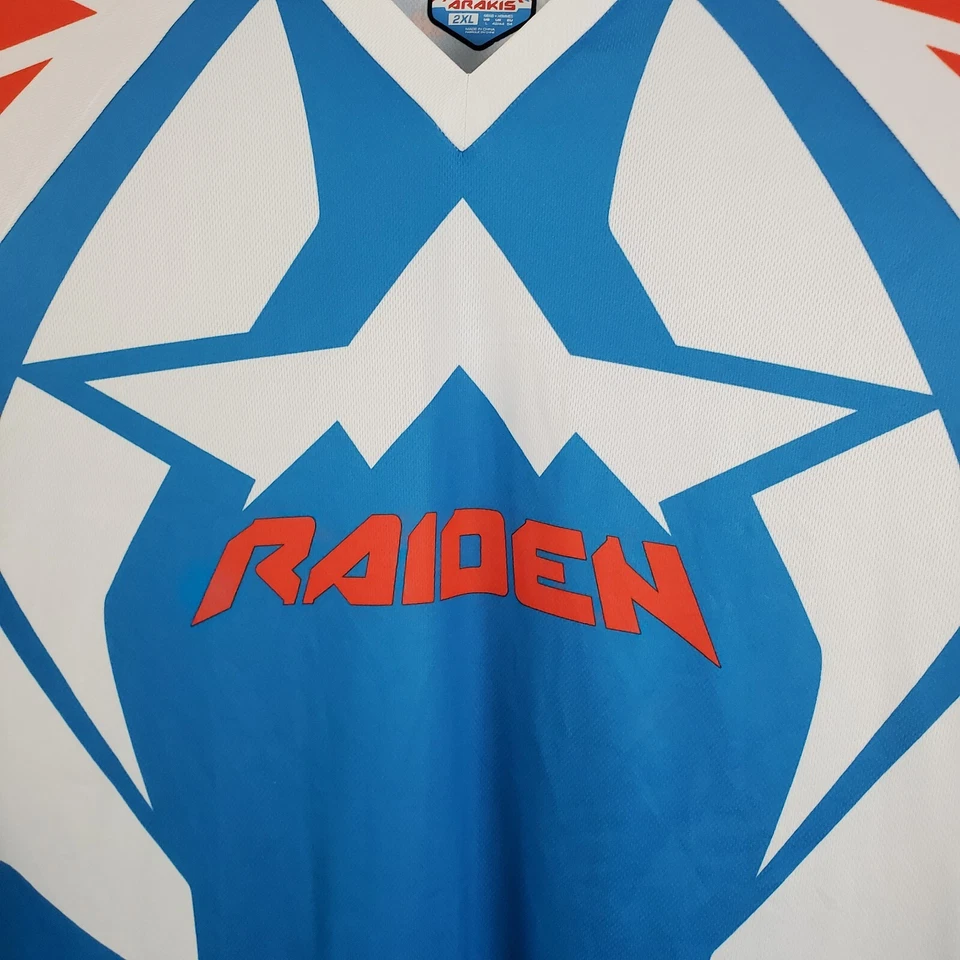 Camisa masculina Icon Raiden Arakis 2XL azul branca gola V manga longa gráfica motocross - Imagem 3 de 4