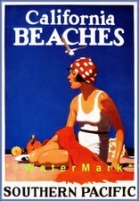 California Beaches 1923 Southern Pacific RR Vintage Poster Print Retro Art (b