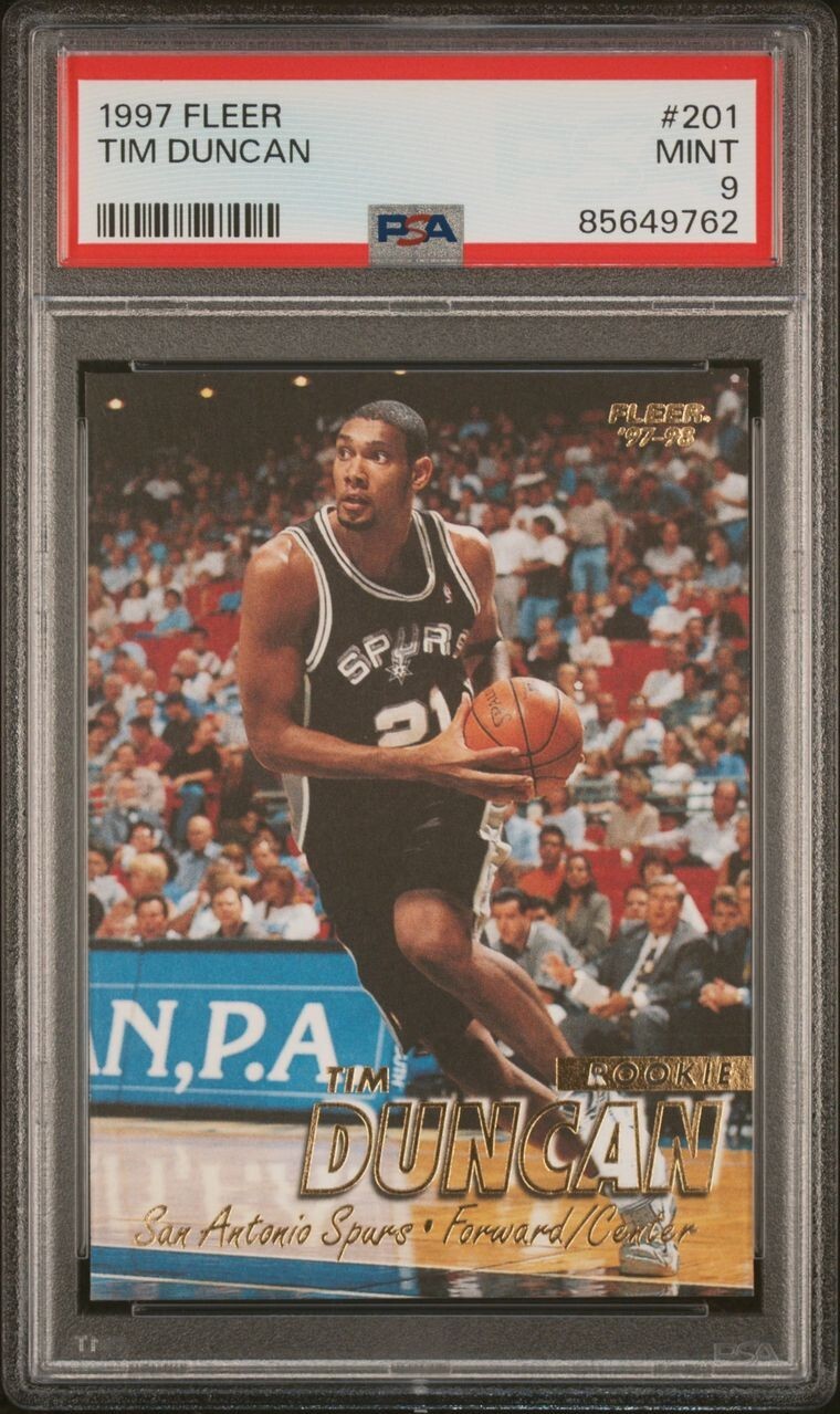 1997 Fleer Tim Duncan RC Rookie Spurs #201 PSA 9