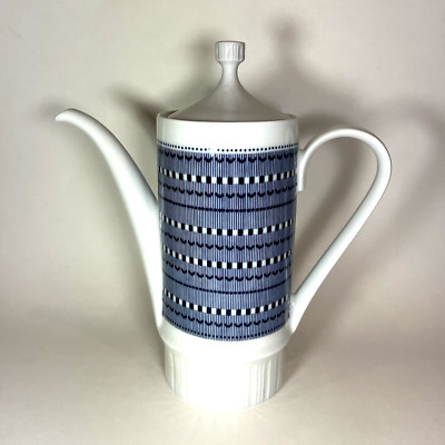 Kahla Coffee Teapot Lid MCM Blue White Geometric Pattern 6-Cup 10''H Germany
