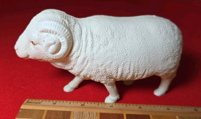 Vintage Celluloid 5" Long Bighorn Sheep Ram w/ Pink Rhinestone Eyes - EXC