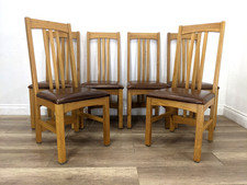 DINING CHAIRS 6 Oak Solid Bannister Back Toffee Leather Seat Pads  FREE DELIVERY