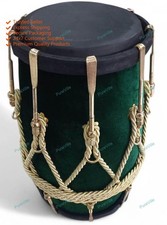 New Professional Green velvet Dholak With Golden Fitting Instrument With Bag