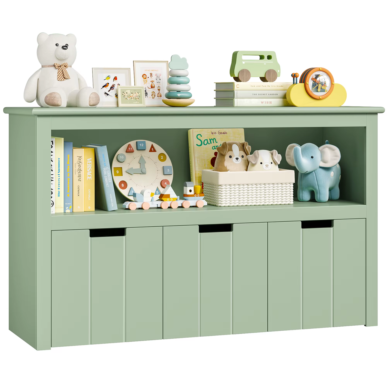 Toy Storage Unit Kids Bookcase Slim 3 Drawer Rolling Cabinet Storage Shelf Pink