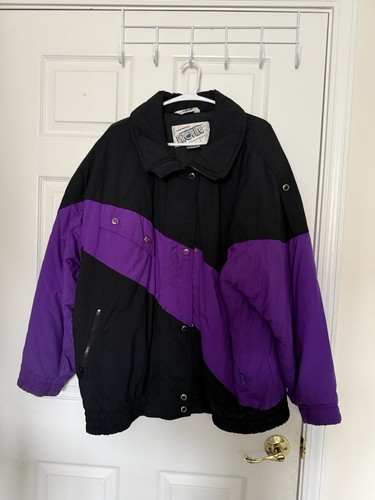 Vintage Profile Winter Jacket Black & Purple Cool Design Ladies Large