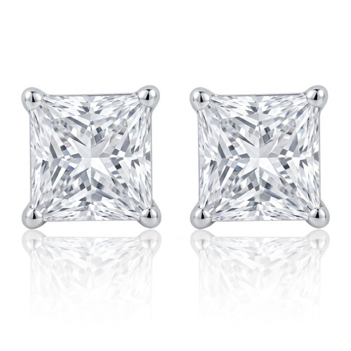 Certified F/VS 3Ct Princess Cut Diamond Studs 14k White Gold Lab Grown