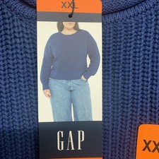 Gap Women's Roll Neck Sweater 100 Cotton Size XXL Blue Textured Stitch Pattern