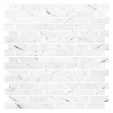STICKGOO 10-Sheet White Marble Look Peel & Stick Backsplash, 12”X12” Stick on