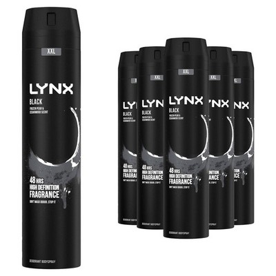 Lynx XXL Black Body Spray 250ml 6 Pack Mens Deodorant 48H Pear