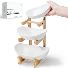 SEVEN SPARTA Fruit Bowl for Kitchen Counter - 3 Tier Ceramic Serving Bowls wi...