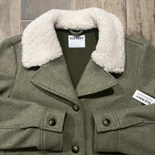 2021 Old Navy Satin Moss Button-Up Collared Wool Sherpa Jacket